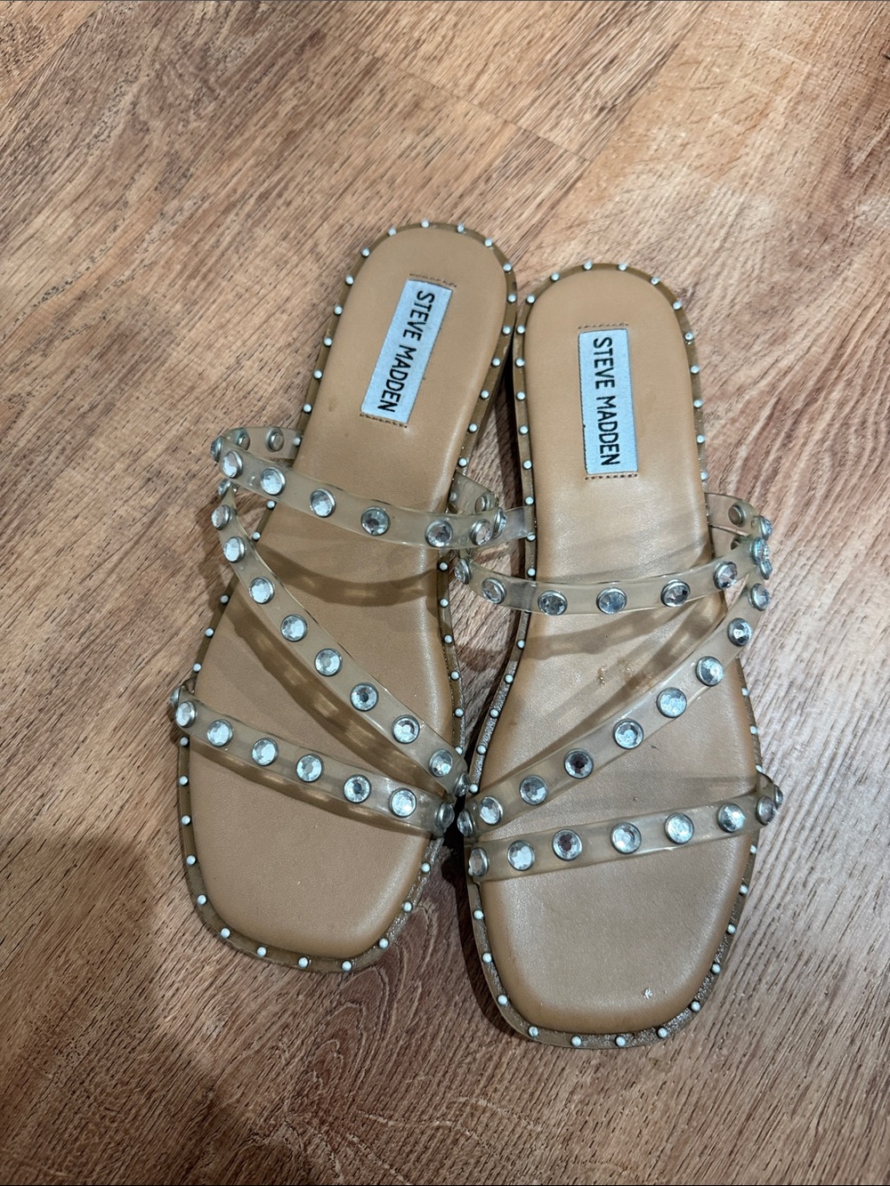 Steve Madden Clear Studded Nude Slide Sandals